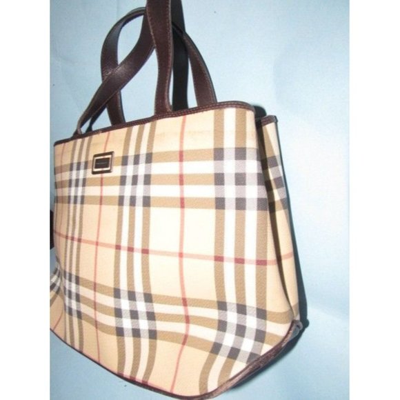Burberry Brown Red White Black Nova Check Plaid Print Canvas Leather - Picture 3 of 12